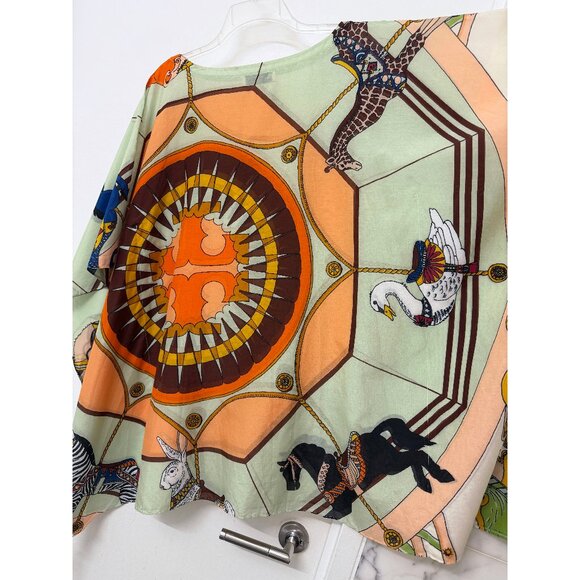 NEW Tory Burch Carousel Beach Caftan Top Cover Up Tunic Peach Orange Animal M - Picture 14 of 14